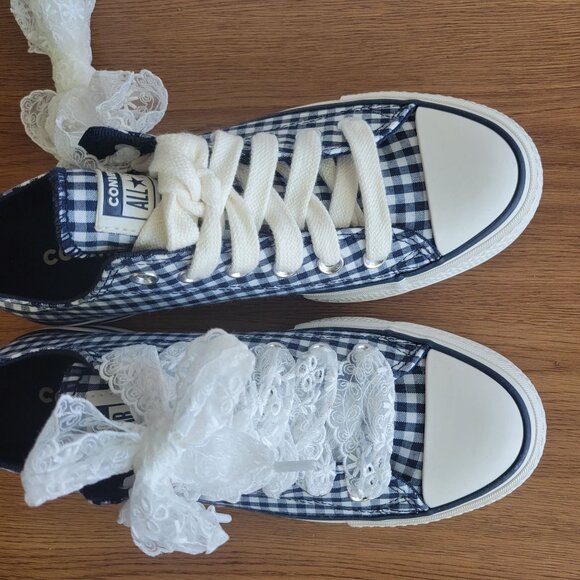 ⭐Converse Chuck Taylor Lift Platform Gingham 9.5 Women Shoes Navy white A13664C - Picture 11 of 14